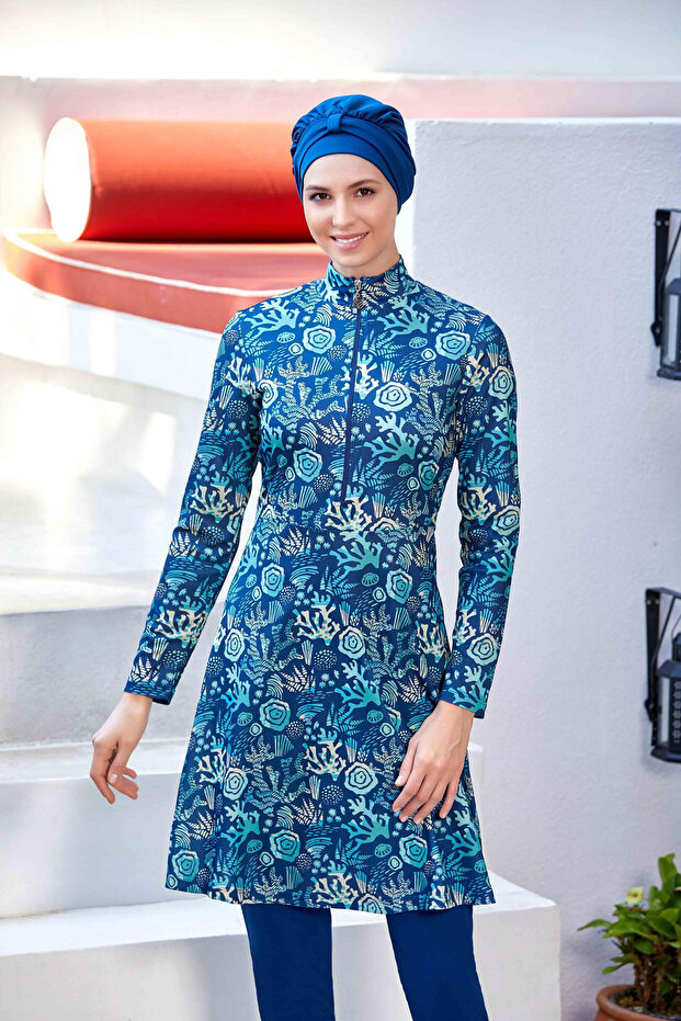 ملابس سباحة حجاب منقوشة مكونة من 4 قطع