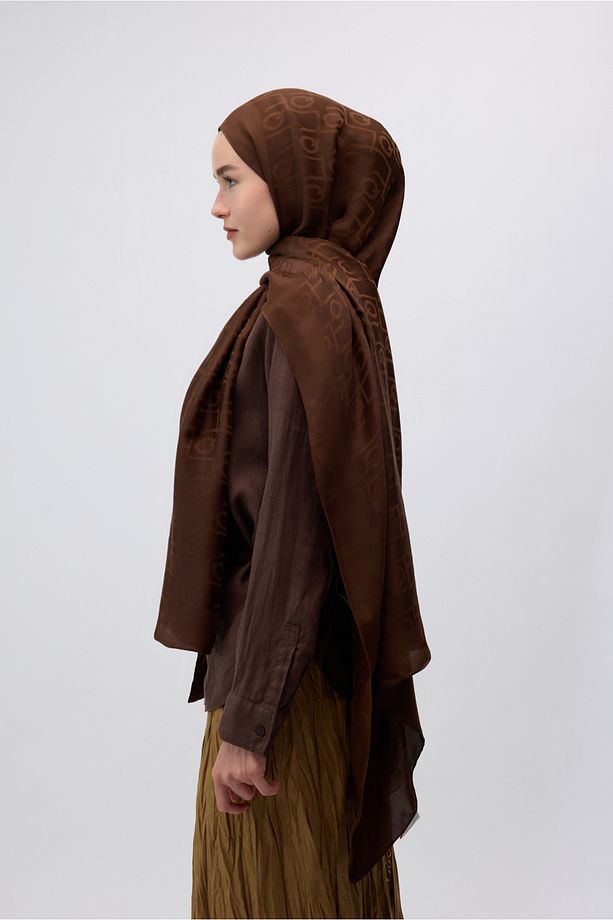 İpek Jakar Monogram Şal Acı Kahve - 3