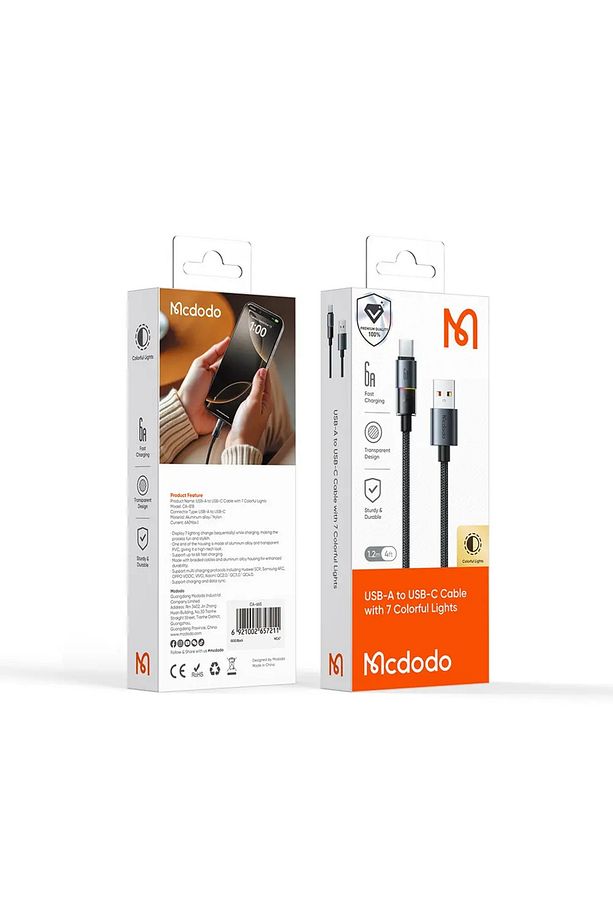 CA-8180 USB-A TO TYPE-C 7 Renkli Işıklı 1.2M KABLO - 4