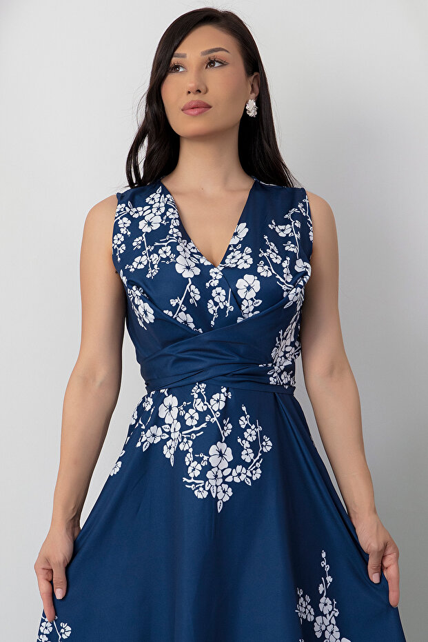 Kruvaze Yaka Bağlamalı Elbise GRS3776 - 6