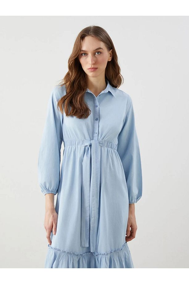 LCW Modest Indigo Gömlek Yaka Kadın Jean Elbise - 2