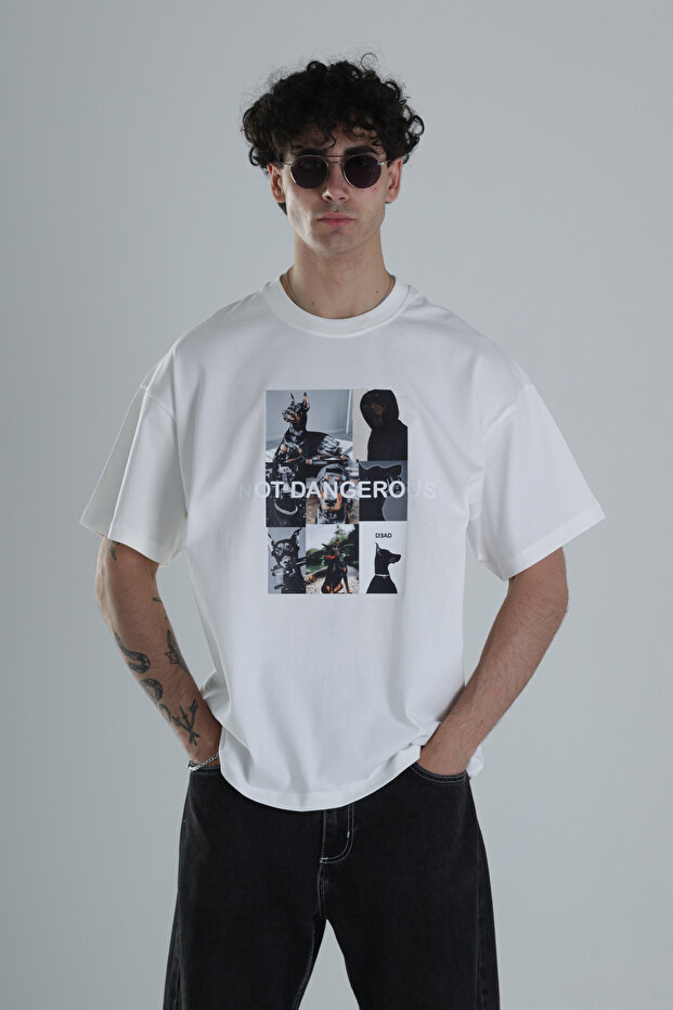 Not dangerous white oversize design men's t-shirt coc1395