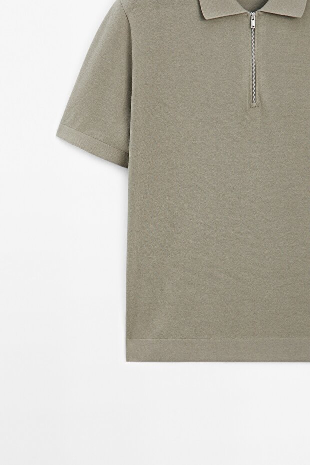 Pamuklu triko kareli polo yaka t-shirt - 7