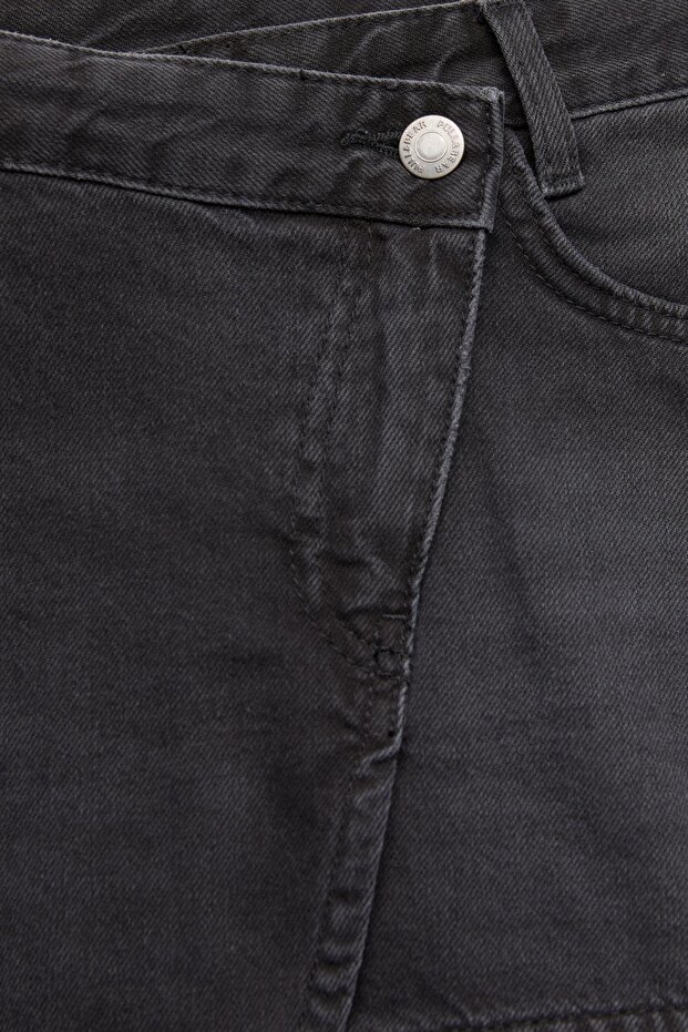Çapraz denim mini etek - 7