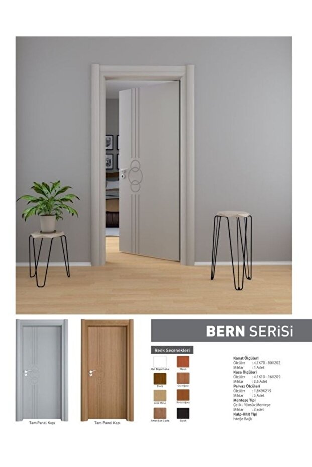 Oda Kapısı İç Mekan Panel Kapı Bern Serisi Membran Kapı 90 cm - 1