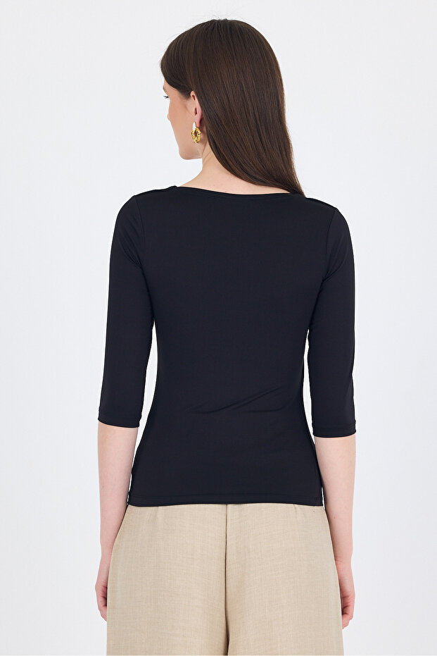 Siyah Kare Yaka Örme Body 9193M - 5