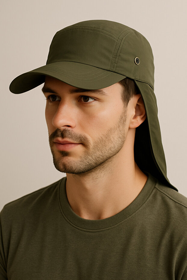 Khaki Legionnaire Hat for Land with Uv Protection Summer Enseble and Long Visor
