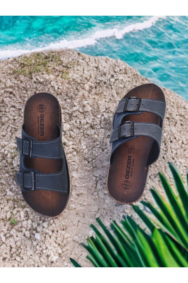 Yazlık Erkek Çift Toka Mantar Tabanlı Birken modeli Yumuşak Taban Terlik - 3