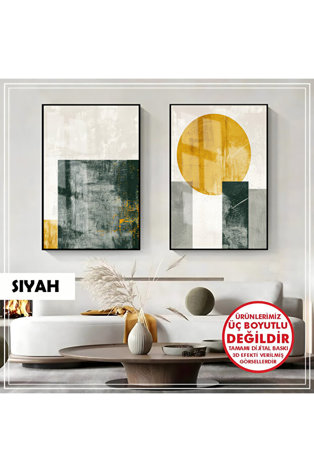 Amazing | Abstract Yellow-Green Modern Bohemia Combination | Framed Glass Table 2 Pieces Vertical