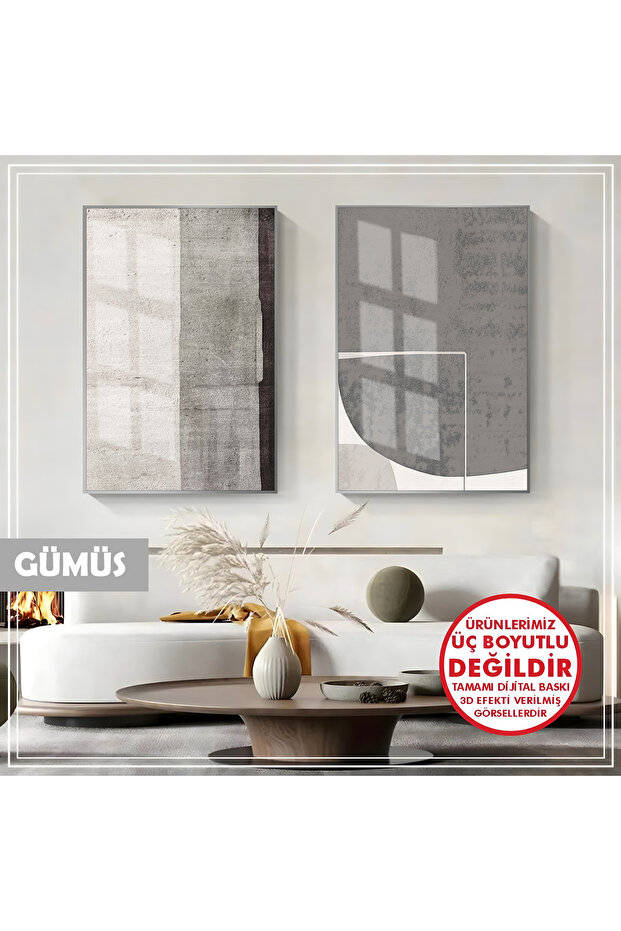 Amazing | Abstract Gray Modern Combination | Framed Glass Table 2 Pieces Vertical