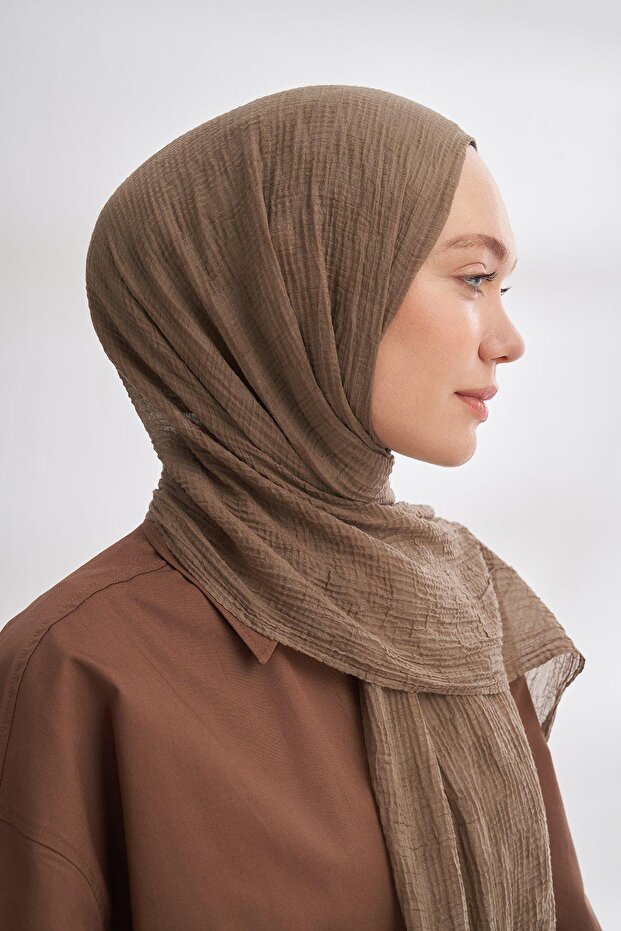 شال موسلين بنمط الشطرنج - رماد - 3