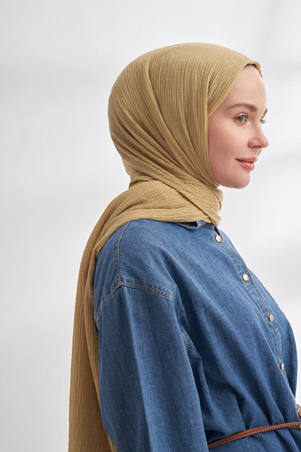 Müslin Biyeli Şal - Soft Olıve - 3