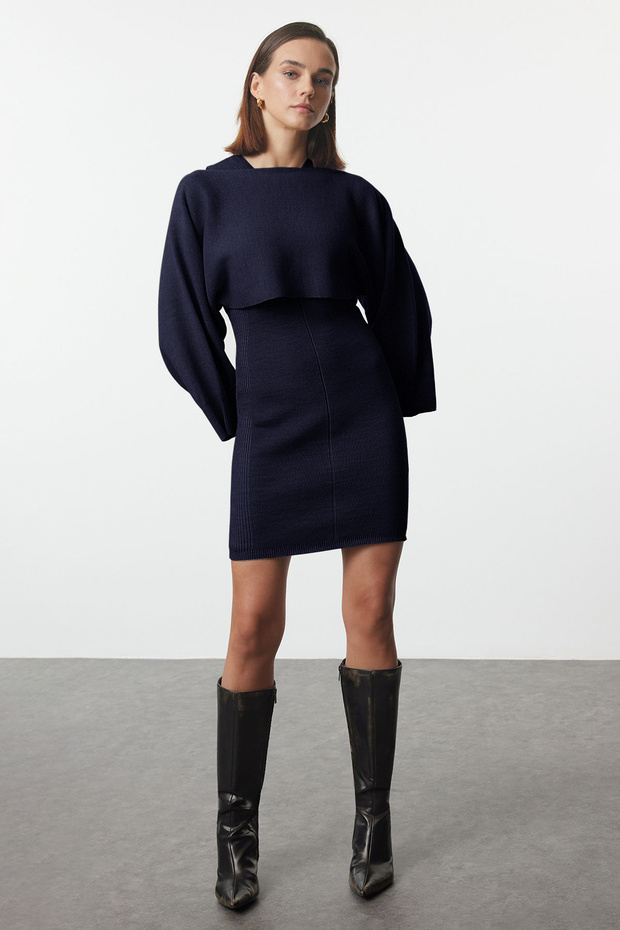 Lacivert Mini Triko Bolero-Elbise Takım TWOAW25EL00056