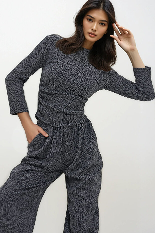 Women's Anthracite Half Turtleneck Gathered Blouse ALC-X11411