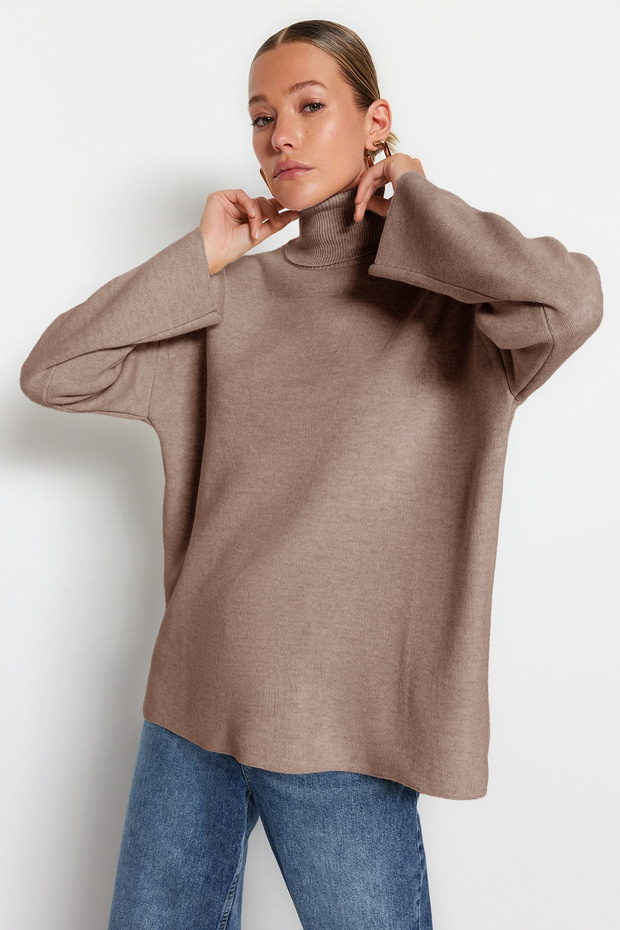 Nerzfarbener Basic-Strickpullover mit weitem Schnitt TWOAW23KZ00206 - 3