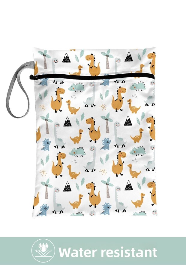 Dino - Wet/Dry Dirty Clean Clothes, Swimsuit, Baby Laundry Bag - Liquid Resistant