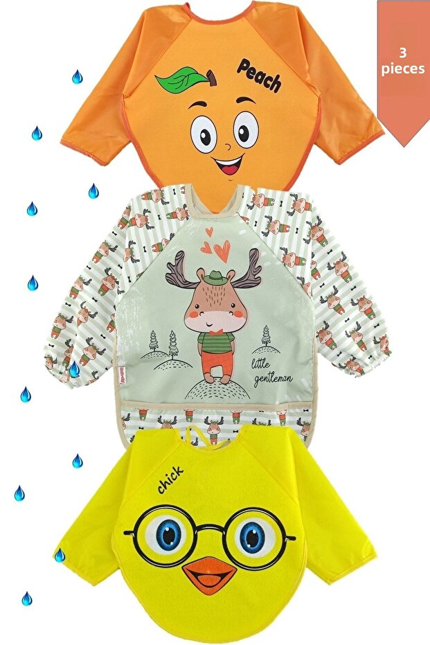 3 Pieces Deer Chick Strawberry Patterned Baby Food Bib 6-24 Months