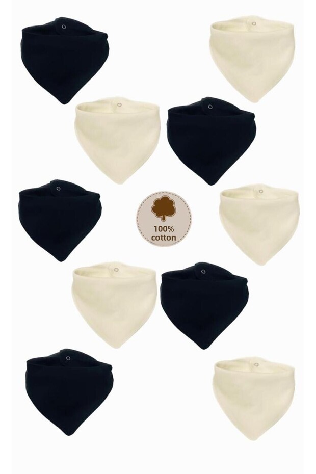 Unisex Baby Black and White Color Double Layer Patternless Scarf Bib - Drool Bib 10 Pieces