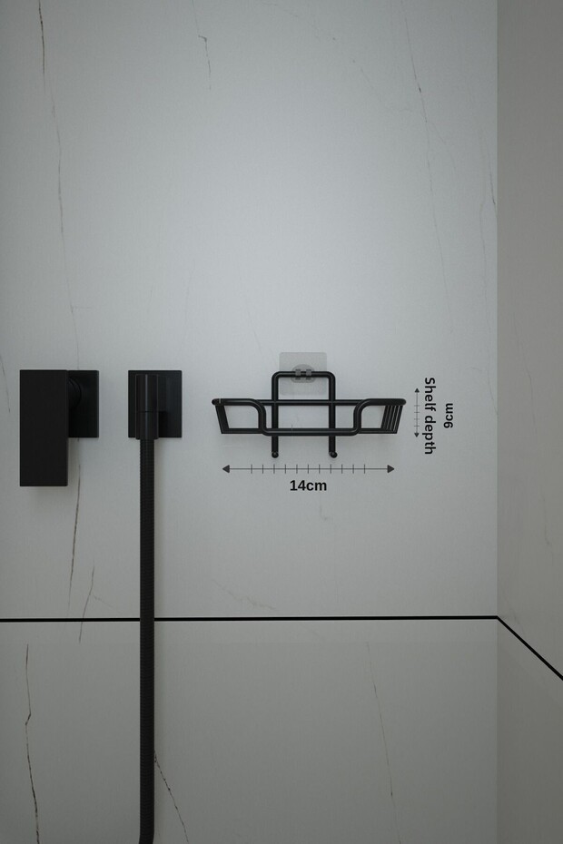 Adhesive Hook Multi-Purpose Shelf and Solid Soap Dish Black - 4