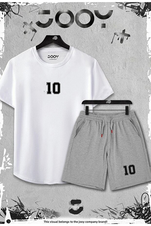 Set of 2 Size 10 Slim Fit White Tshirt - Gray Shorts