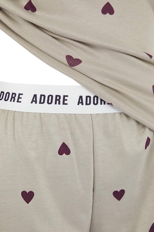 Mint Heart Slogan Tištěné elastické šortky Pletené pyžamo Set TBBSS25AI00162 - 8