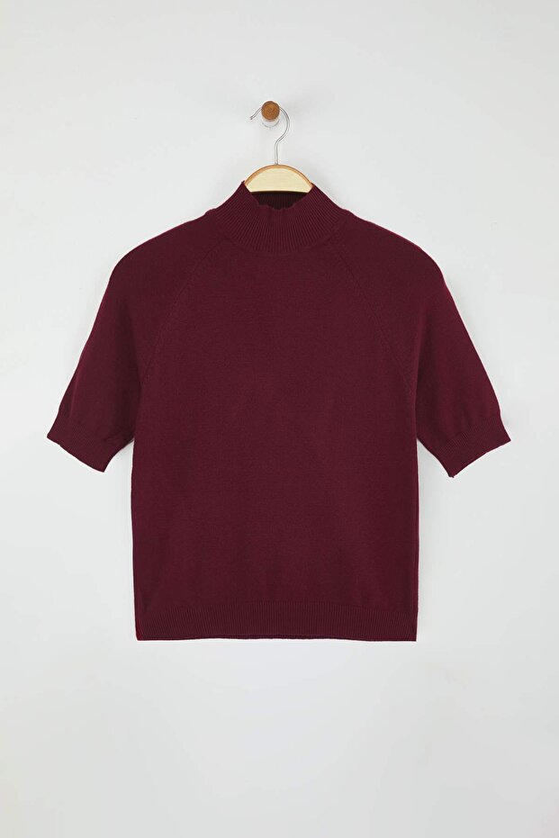 Bordo Merserize Görünümlü Premium İplik/Özel İplik Basic İnce Triko Bluz TWOAW24BZ00005 - 8