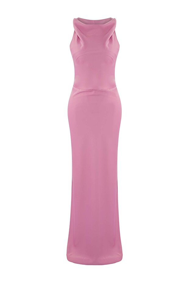 Gül Kurusu Vücuda Oturan Saten Dokuma Maxi Abiye Gece Mezuniyet Elbisesi TPRSS25AE00066 - 5