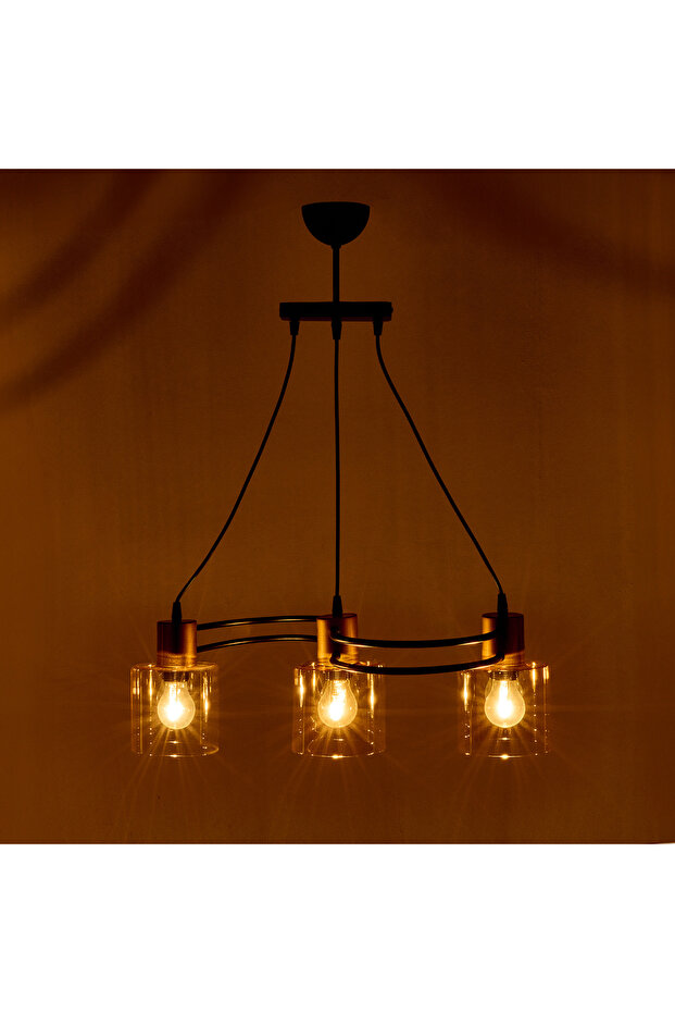 Dalga 3'lü Avize - Siyah / Bal - 3