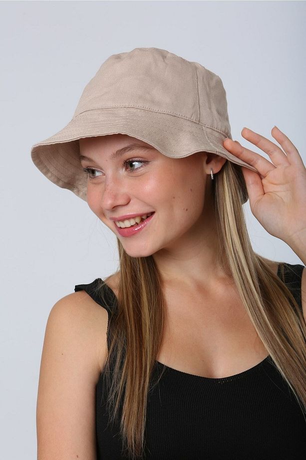 Kadın Bej Bucket Balıkçı Kova Şapka Spk09 - 8
