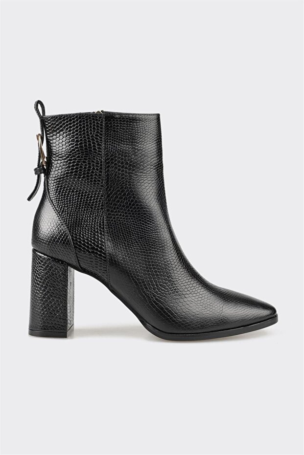 Siyah Deri Kadın Klasik Bot - 1