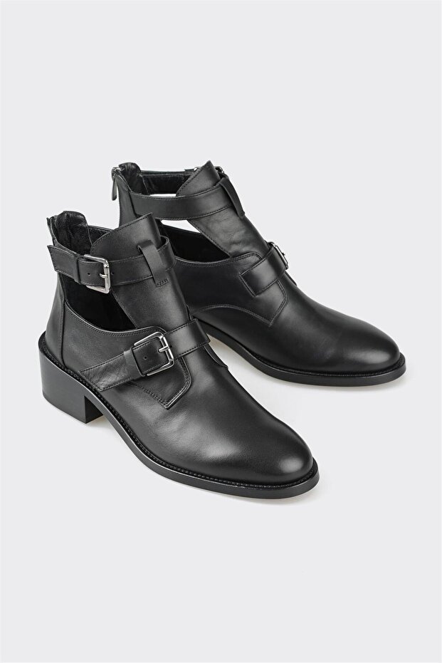 Siyah Deri Kadın Klasik Bot - 2