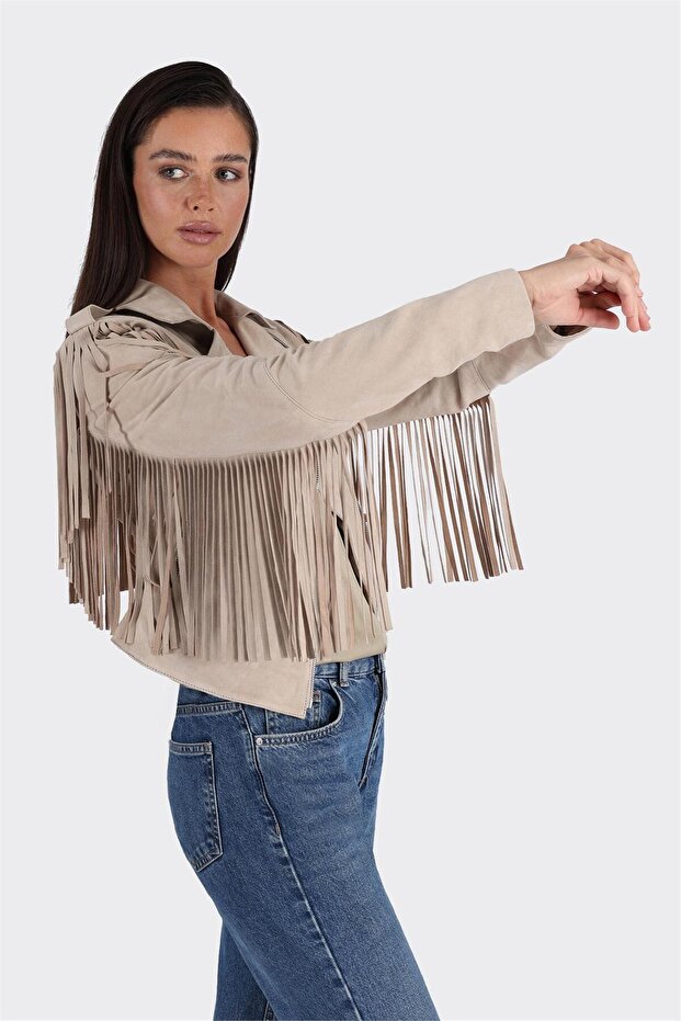 Bej Deri Kadın Ceket - 4