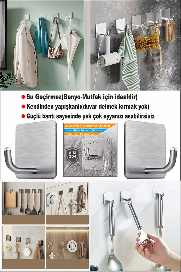 Home 2 Adet Paslanmaz Çelik Kesme Tahtası -2 Adet Yapışkanlı Askı(AYAKLI)(304 KALİTE)-antibakteriyel - 8