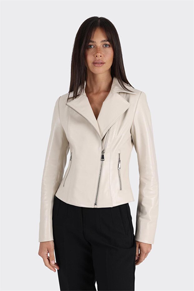 Bej Deri Kadın Ceket - 1