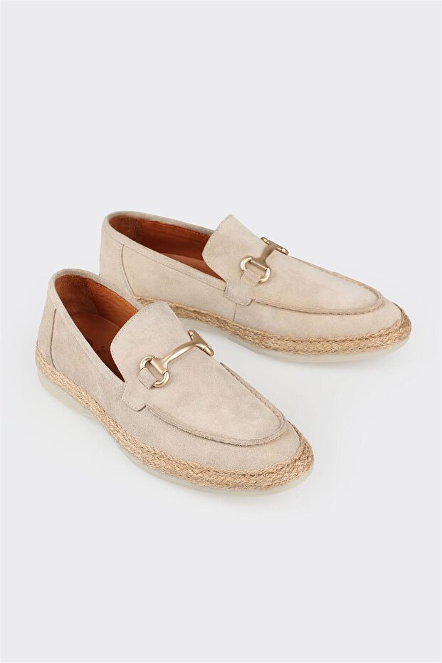 Bej Deri Erkek Espadril - 2