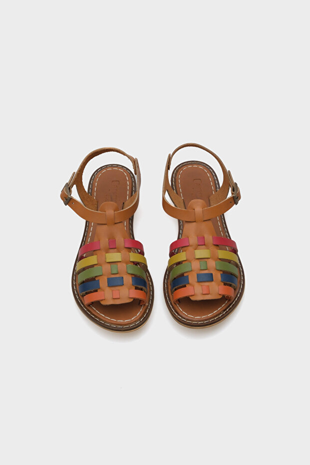 Daphne kerek orrú Gladiator pántos női bőr szandál - 5