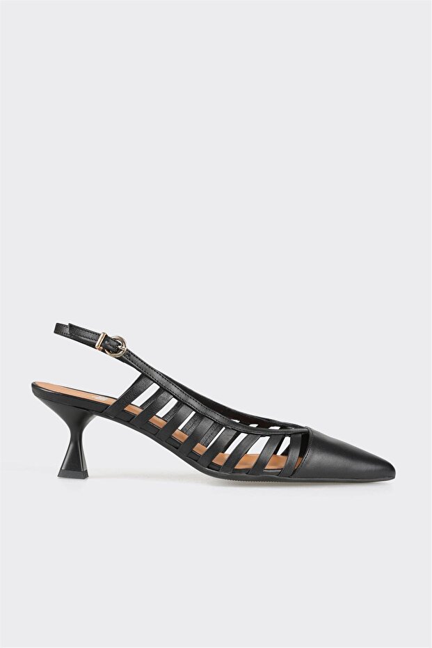Black Leather Women's Heeled Shoes