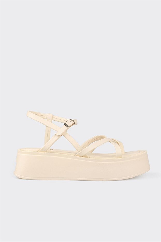 Beige Leather Women's Wedge Heel Sandals