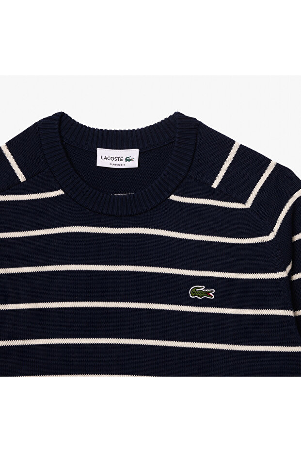 Erkek Regular Fit Bisiklet Yaka Çizgili Lacivert Triko - 6