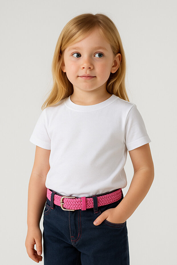 Elastik Örgü Çocuk Kemeri Pembe - 1