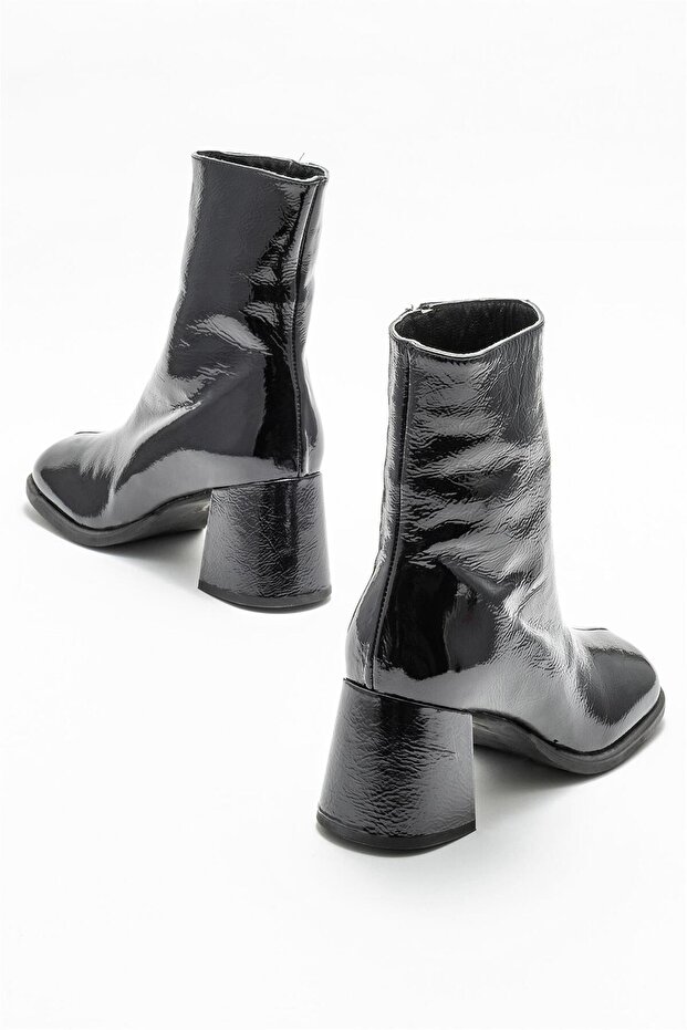 Siyah Deri Kadın Topuklu Bot - 4