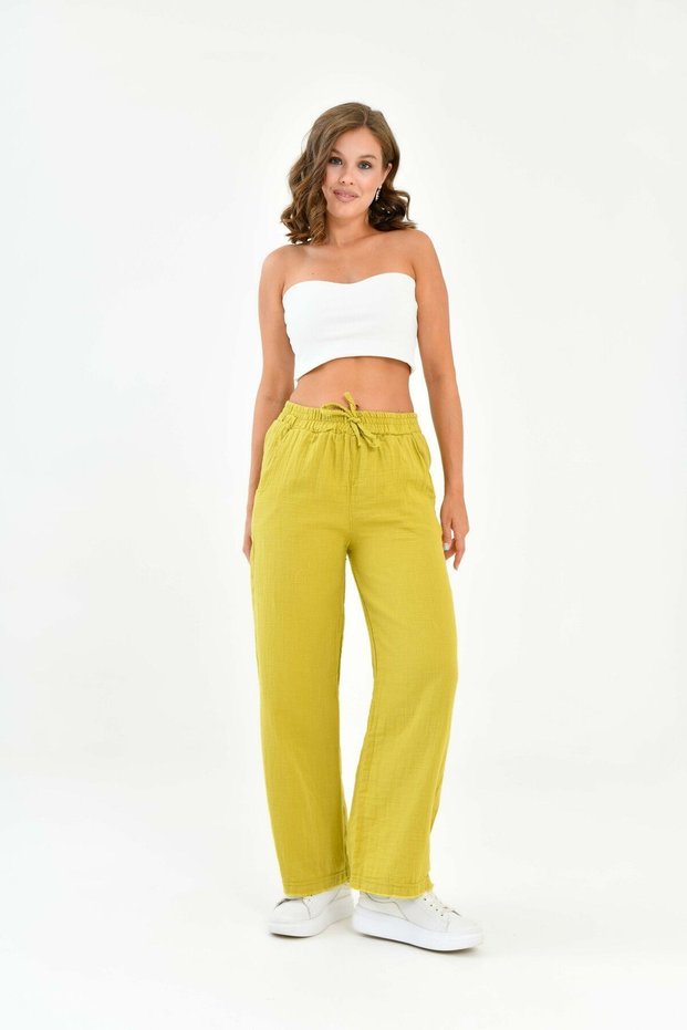 Women's 100% Cotton Summer Muslin Loose Wide Leg Trousers Mg001