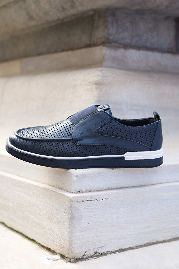 Jabari Navy Blue Genuine Leather Loafer Men's Shoes