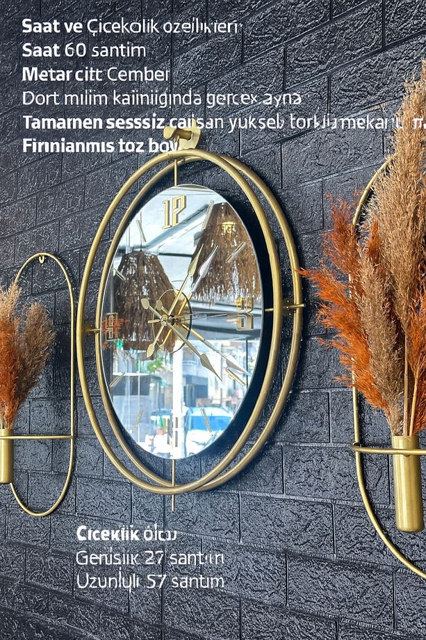 DUVAR SAATİ TİNATTİ GOLD TÜRK RAKAMLI ÇİÇEKLİK SET not:çiçekler dahil değildir - 8
