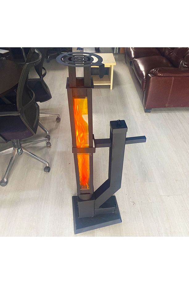 Füze Pelet Sobası, Kamp Sobası Tekerli Kare 60 Cm Korunaklı Kırılmaz Camlı - 5