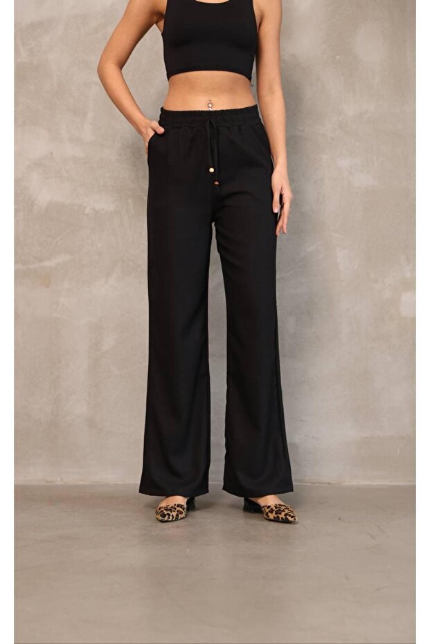 بنطلون كتان أسود - 1