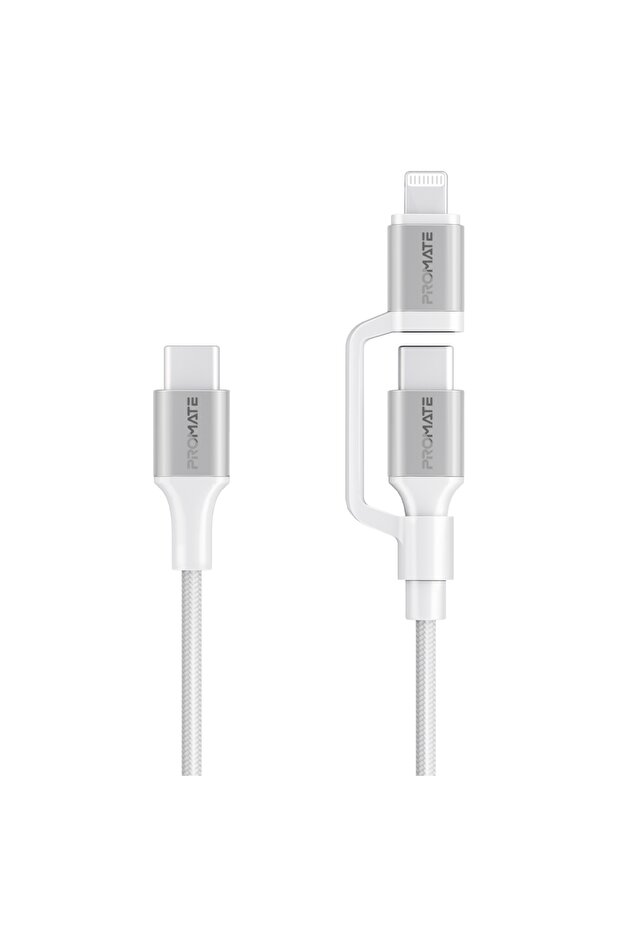 كابل Lightning وUSB-C عالي السرعة 3 في 1 معتمد من MFI، ومخرج USB-C بقوة 60 وات ومخرج Lightning بقوة 27 وات