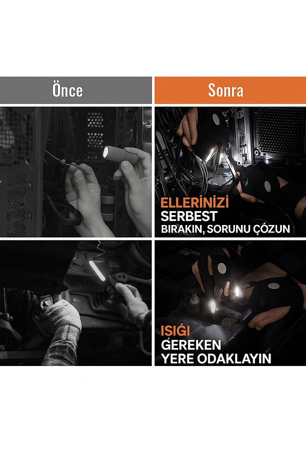 2'li Elektrikçi Ve Tamirciler Için Led Aydınlatmalı Eldiven Karanlıkta Çalışmanın Pratik Yolu - 3