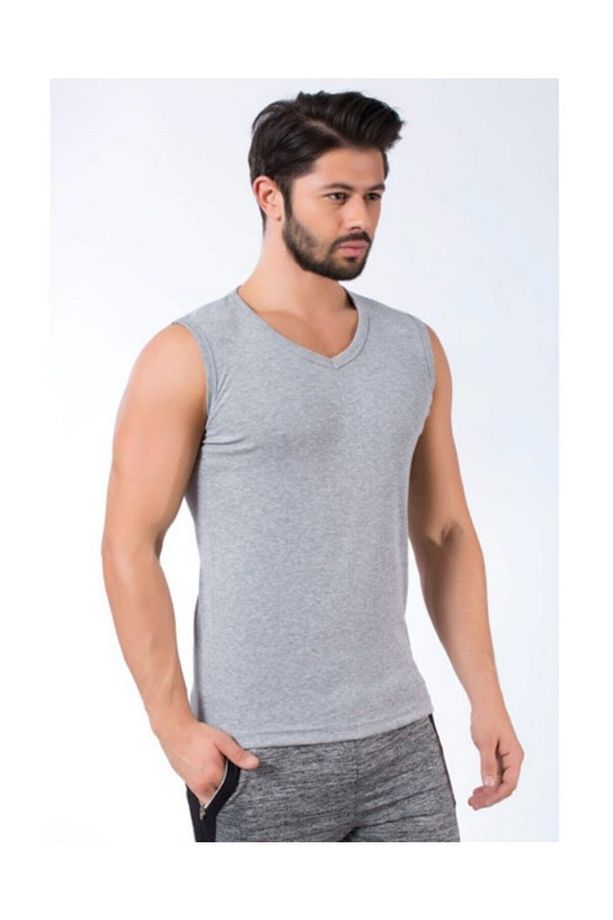 Erkek Beyaz V Yaka Sıfır Kol Atlet 3'lü Paket 123 - 2