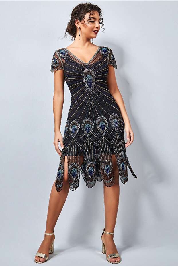 Alluring Amelia Black Flapper Dress